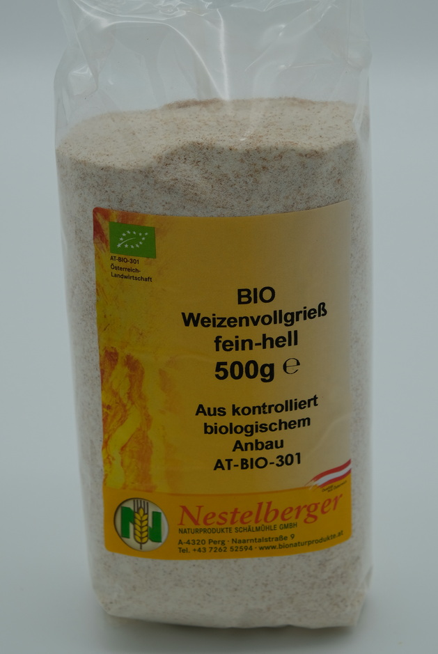 Weizen-Vollgrieß, fein, hell, 500g